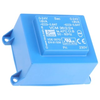 Block 36 VA 230 V ac Primary 24 V ac Dual Output Through Hole PCB Transformer VCM 36/2/24