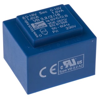 Block 18 V ac 2 Output Through Hole PCB Transformer 3.2 VA VB 3.2/2/18