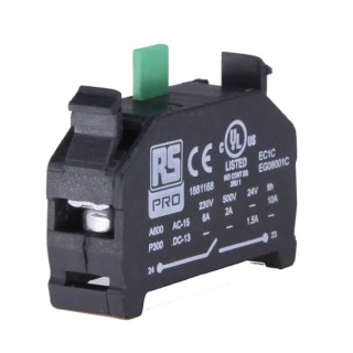 RS PRO Contact Block Single Pole Normally Open Screw Terminal for Modular Plastic Push Button Series 188-1168
