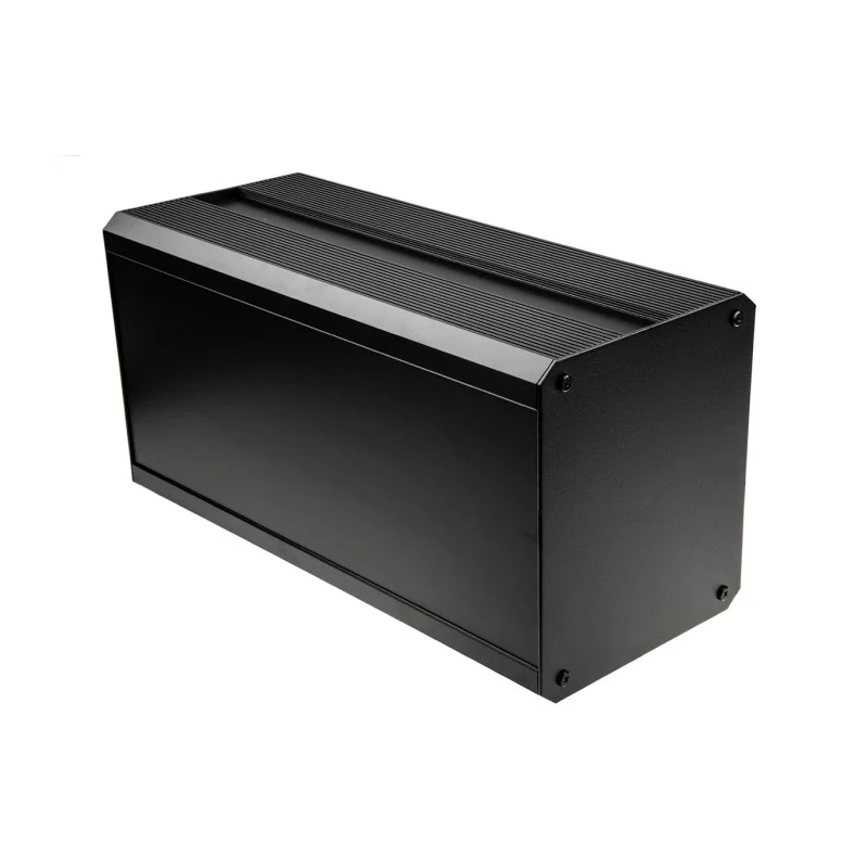 RS PRO Black Black Lid Extruded Aluminium Heat Sink Case IP40 175 mm x 400 mm x 200 mm 188-1285