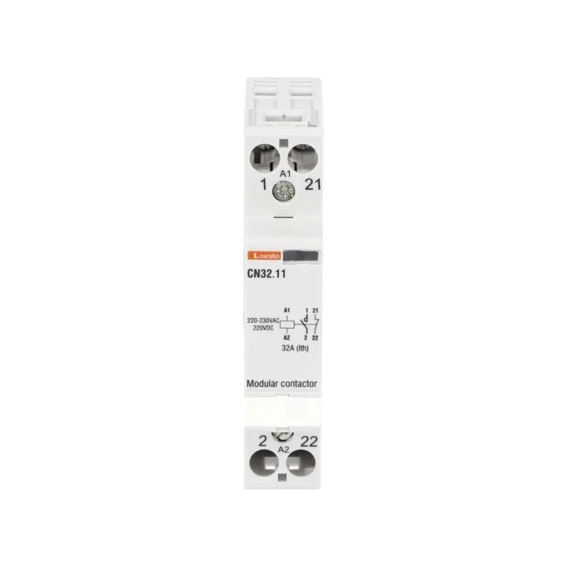 Lovato Electric CN Contactor with 220V AC Coil Voltage, 1-Pole, 32 A Contact Current, 1 NO/1 NC Auxiliary Contact CN3211220