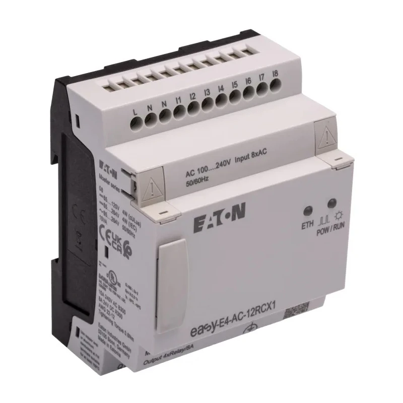 Eaton easyE4 Series Control Relay, 8-Input Digital Input, 4 Digital Outputs, 100-240V AC/DC, DIN Rail Mount easyE4
