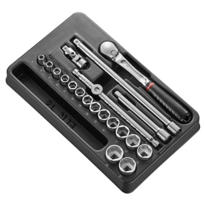 Facom 20-Piece 3/8 in 6 Point Socket Set, Chrome Vanadium Steel, Bright Chrome Finish MOD.JL161-36