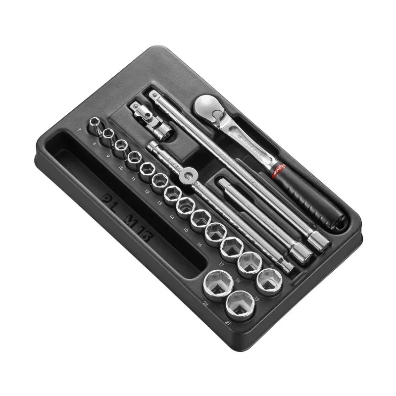 Facom 20-Piece 3/8 in 6 Point Socket Set, Chrome Vanadium Steel, Bright Chrome Finish MOD.JL161-36