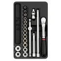 Facom 20-Piece 3/8 in 6 Point Socket Set, Chrome Vanadium Steel, Bright Chrome Finish MOD.JL161-36
