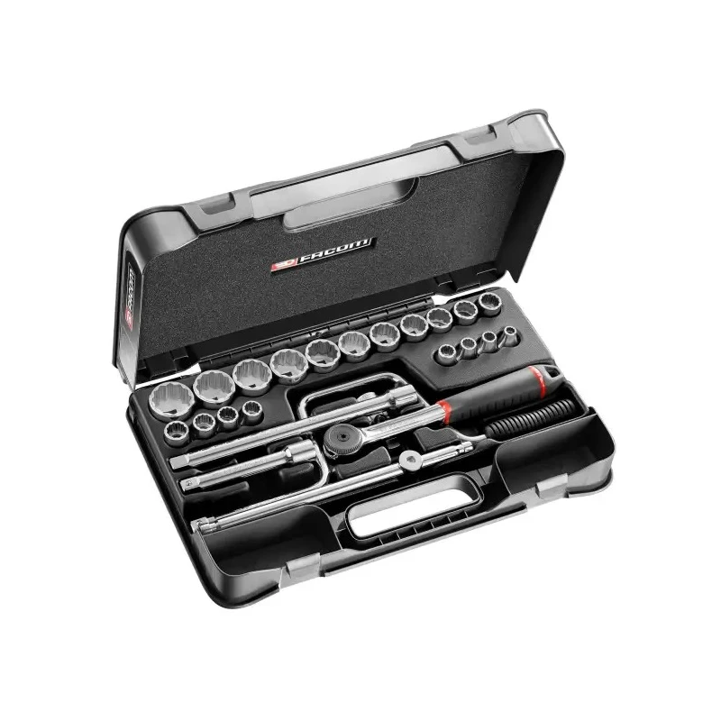Facom 25-Piece 1/2 in 12 Point Socket Set with Chrome Vanadium Steel Sockets S.161-3P12U