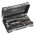 Facom 30-Piece 1/2 in, 1/4 in 6 Point Socket Set RS.161-1PB Chrome Vanadium Steel with Ergonomic Bi-Material Handles