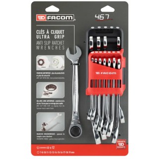 Facom 12-Piece Metric and Inch Combination Spanner Set 7 to 19 mm 467B.JP12PB