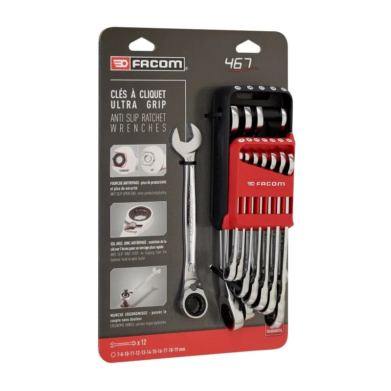 Facom 12-Piece Metric and Inch Combination Spanner Set 7 to 19 mm 467B.JP12PB