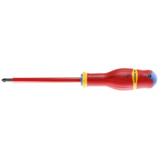 Facom Insulated Screwdriver with PZ3 Tip, 125mm Blade, Bi-Material Handle, VDE/1000V Approved ATD3X150VE