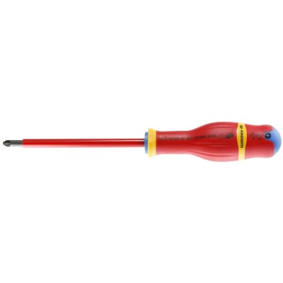 Facom Insulated Screwdriver with PZ3 Tip, 125mm Blade, Bi-Material Handle, VDE/1000V Approved ATD3X150VE
