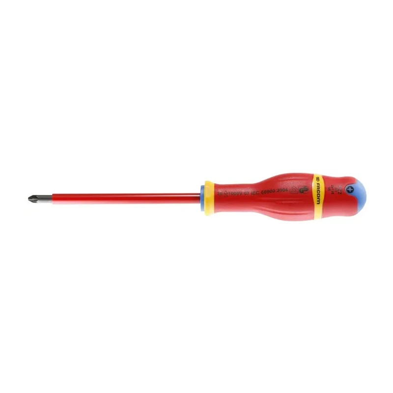 Facom Insulated Screwdriver with PZ3 Tip, 125mm Blade, Bi-Material Handle, VDE/1000V Approved ATD3X150VE