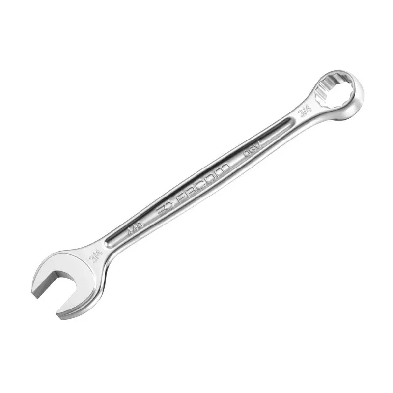 Facom Combination Spanner 9/16 in, 180mm Overall Length, Satin Chrome Finish, 12 Points, 15° Offset Angle 440.9/16