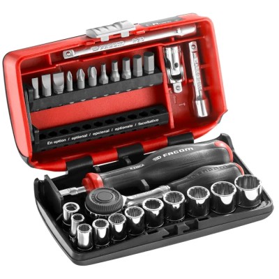 Facom 27-Piece 1/4 in Drive 6 Point Socket Set R.360NANO-U112 with Chrome Vanadium Steel Bright Chrome Finish