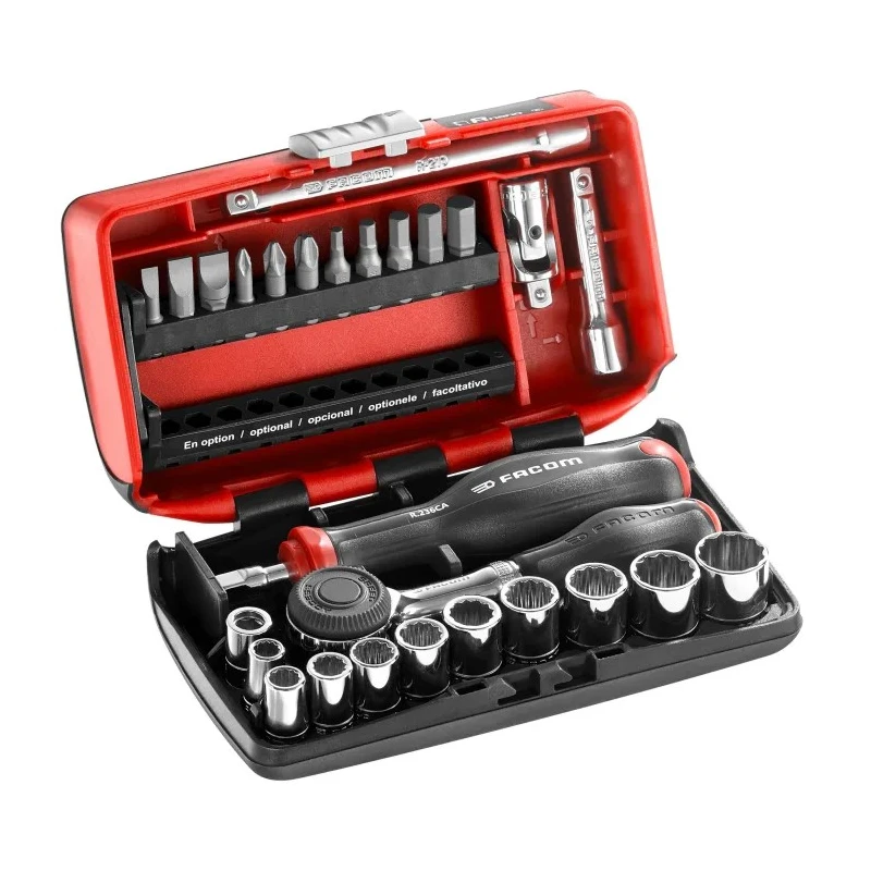 Facom 27-Piece 1/4 in Drive 6 Point Socket Set R.360NANO-U112 with Chrome Vanadium Steel Bright Chrome Finish
