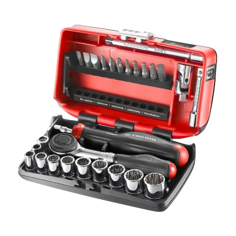 Facom 27-Piece 1/4 in Drive 6 Point Socket Set R.360NANO-U112 with Chrome Vanadium Steel Bright Chrome Finish