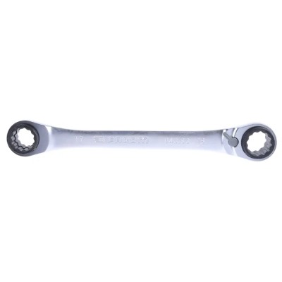 Facom Double Ended Ratchet Spanner 16 x 17 - 18 x 19 mm Satin Chrome Finish 230mm Overall 64C.S2