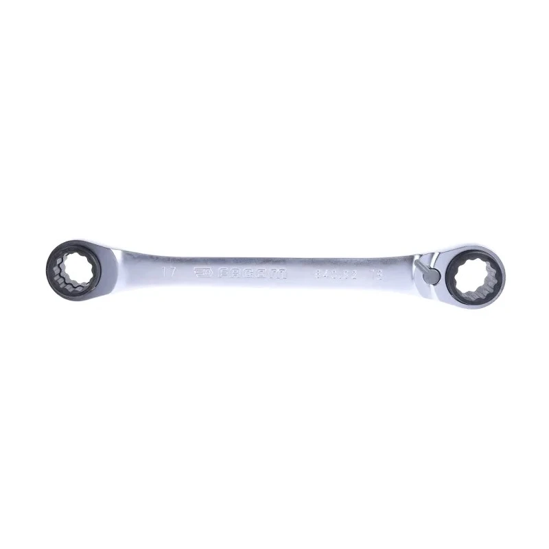 Facom Double Ended Ratchet Spanner 16 x 17 - 18 x 19 mm Satin Chrome Finish 230mm Overall 64C.S2