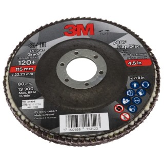 3M Zirconia Aluminium Flap Disc 115 mm Diameter Fine Grade P120 Grit Quick Change Series 769F 7100196819