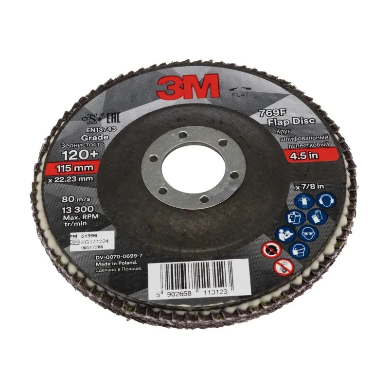 3M Zirconia Aluminium Flap Disc 115 mm Diameter Fine Grade P120 Grit Quick Change Series 769F 7100196819