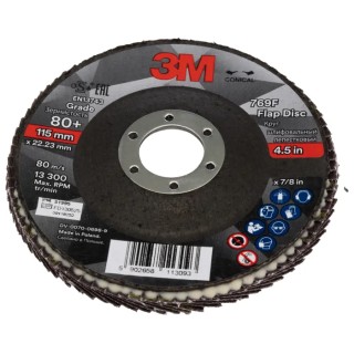 3M Zirconia Aluminium Flap Disc, 115 mm Diameter, Fine Grade P80 Grit, Polyester Backing, Model 7100196789
