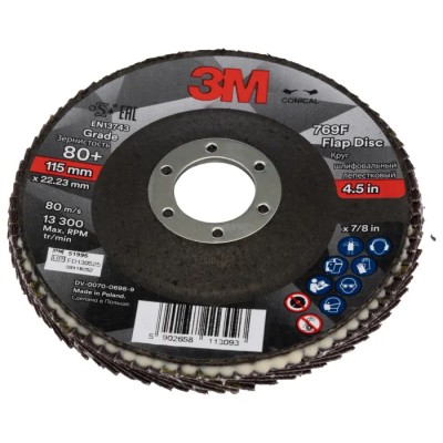 3M Zirconia Aluminium Flap Disc, 115 mm Diameter, Fine Grade P80 Grit, Polyester Backing, Model 7100196789