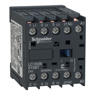 Schneider Electric Motor Control Contactor LC1K06015B7 24V AC Coil, 3-Pole, 6 A, 3 kW, 690V AC LC1K06015B7