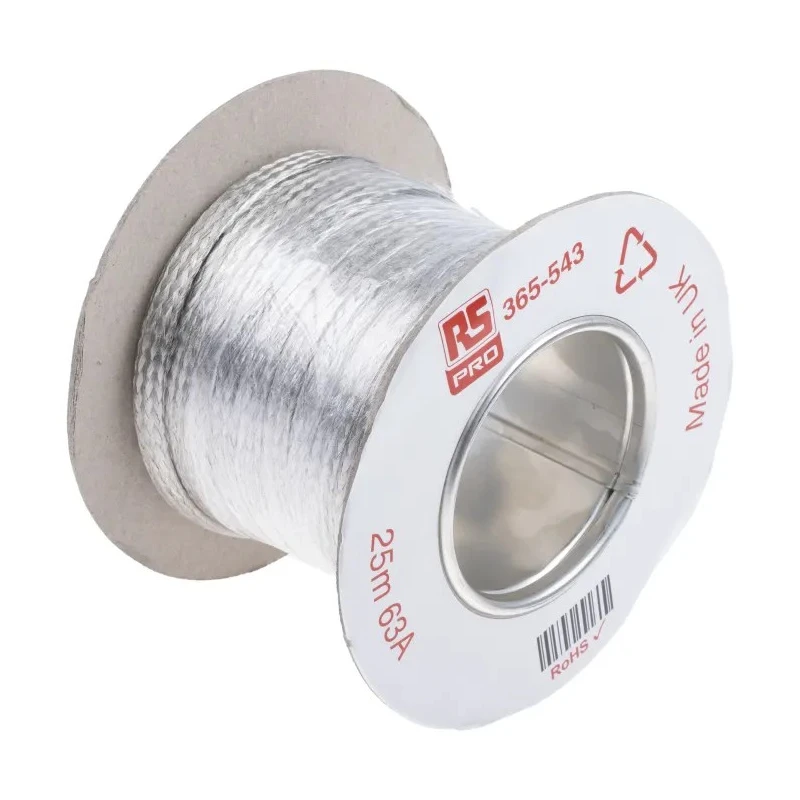 RS PRO Braided Wire, 7.5 mm² CSA 10 x 2 mm Tin Copper Wire Flat 25 m Length BS4109 365-543