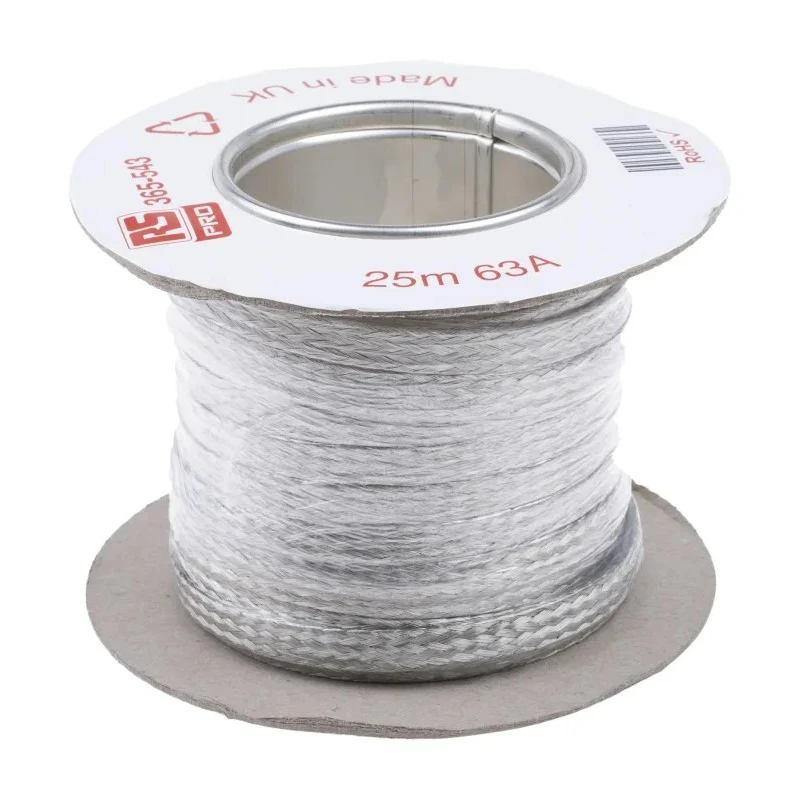 RS PRO Braided Wire, 7.5 mm² CSA 10 x 2 mm Tin Copper Wire Flat 25 m Length BS4109 365-543