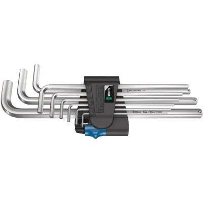 Wera 9 Piece L Metric Hex Key Set Chrome Finish Extra Long Arm Hex Sizes 1.5-10 mm 05022130001