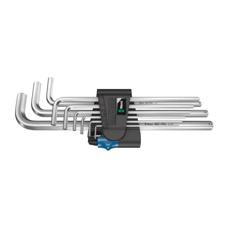 Wera 9 Piece L Metric Hex Key Set Chrome Finish Extra Long Arm Hex Sizes 1.5-10 mm 05022130001
