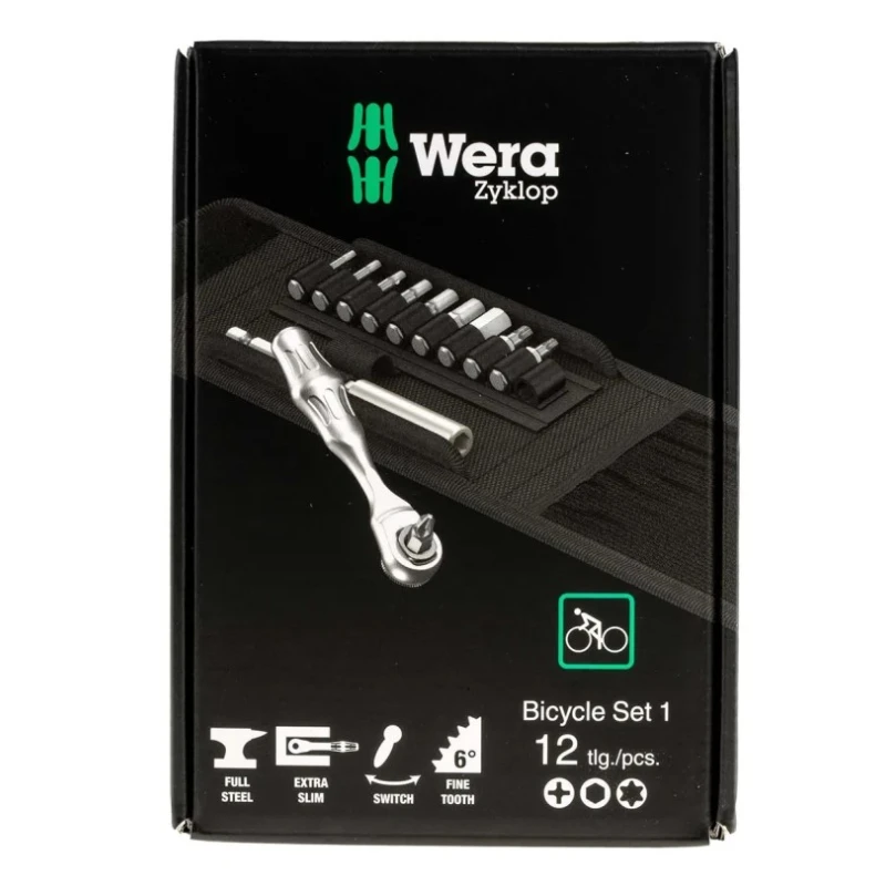 Wera 12 Piece Bicycle Tool Kit with Bit Ratchet Zyklop Mini and 10 Bits in Bag 05004170001