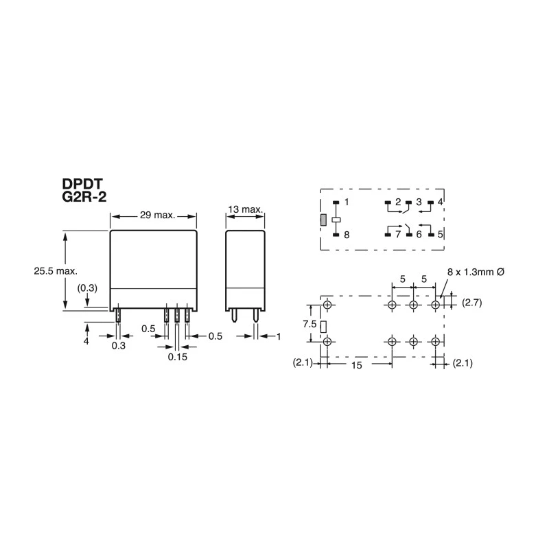 Omron PCB Power Relay 5V DC Coil 5A Switching Current DPDT G2R-2 DC5