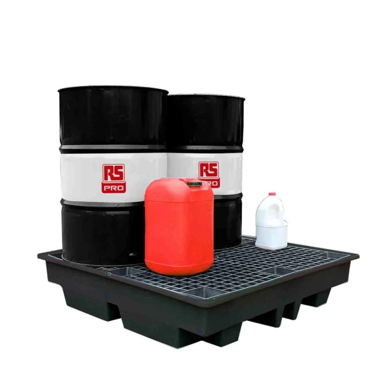 RS PRO Polyethylene Drum Pallet for Oil 4-Drum Spill Pallet, 1.28m x 1.28m, Sump Capacity 230 Litres 189-0054