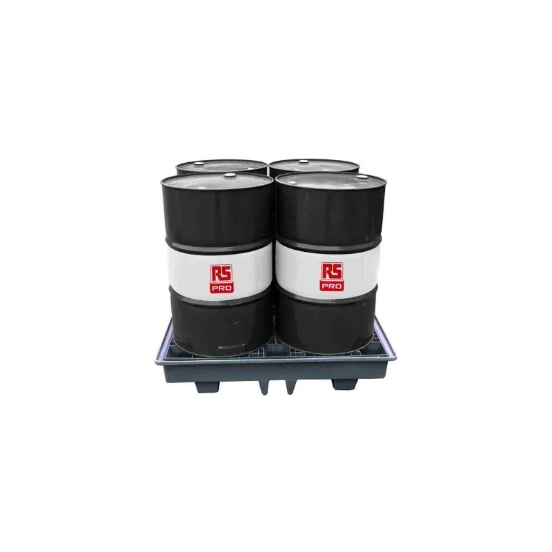 RS PRO Polyethylene Drum Pallet for Oil 4-Drum Spill Pallet, 1.28m x 1.28m, Sump Capacity 230 Litres 189-0054