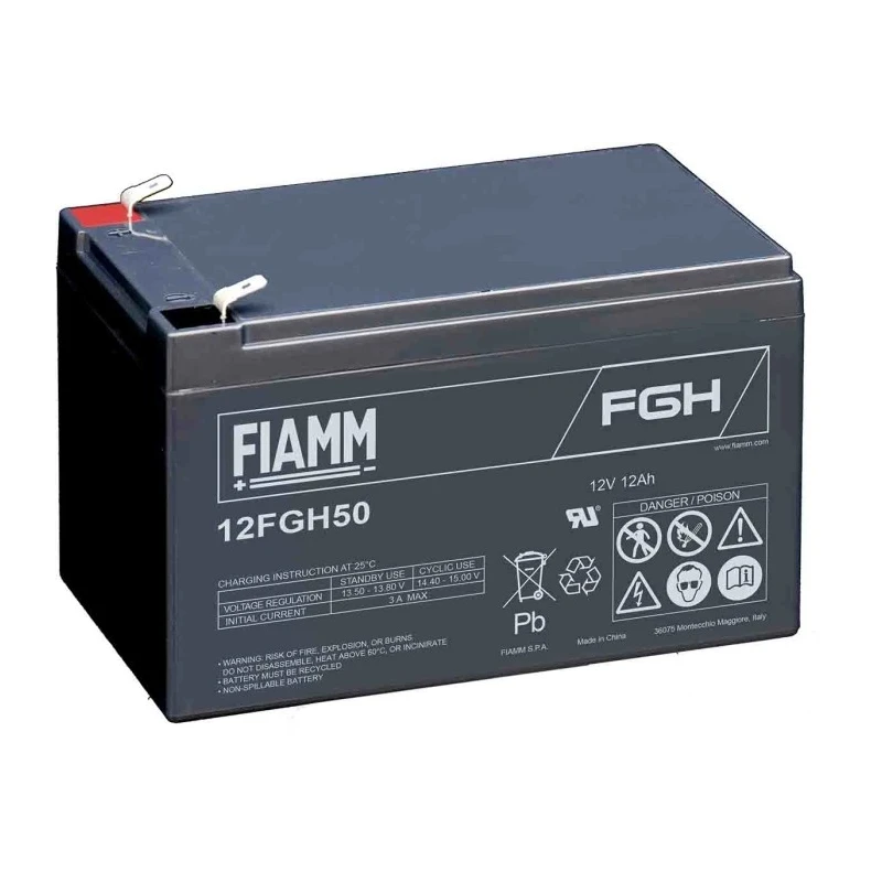 Fiamm 12 V Faston 6.3 Sealed Lead Acid Battery 12 Ah VRLA AGM Construction 98 mm x 100 mm 12FGH50