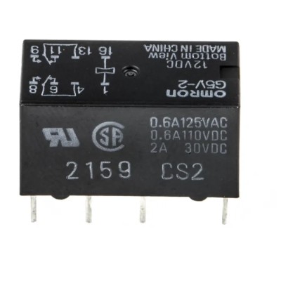Omron PCB Signal Relay, 12V dc Coil, 2A Switching Current, DPDT G5V-2 DC12