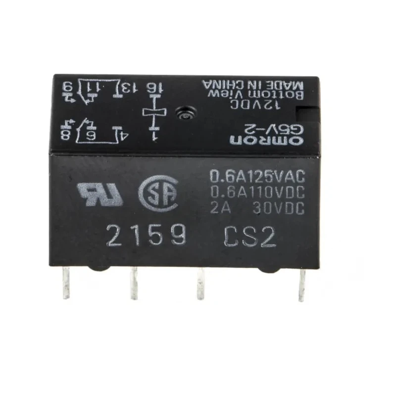 Omron PCB Signal Relay, 12V dc Coil, 2A Switching Current, DPDT G5V-2 DC12