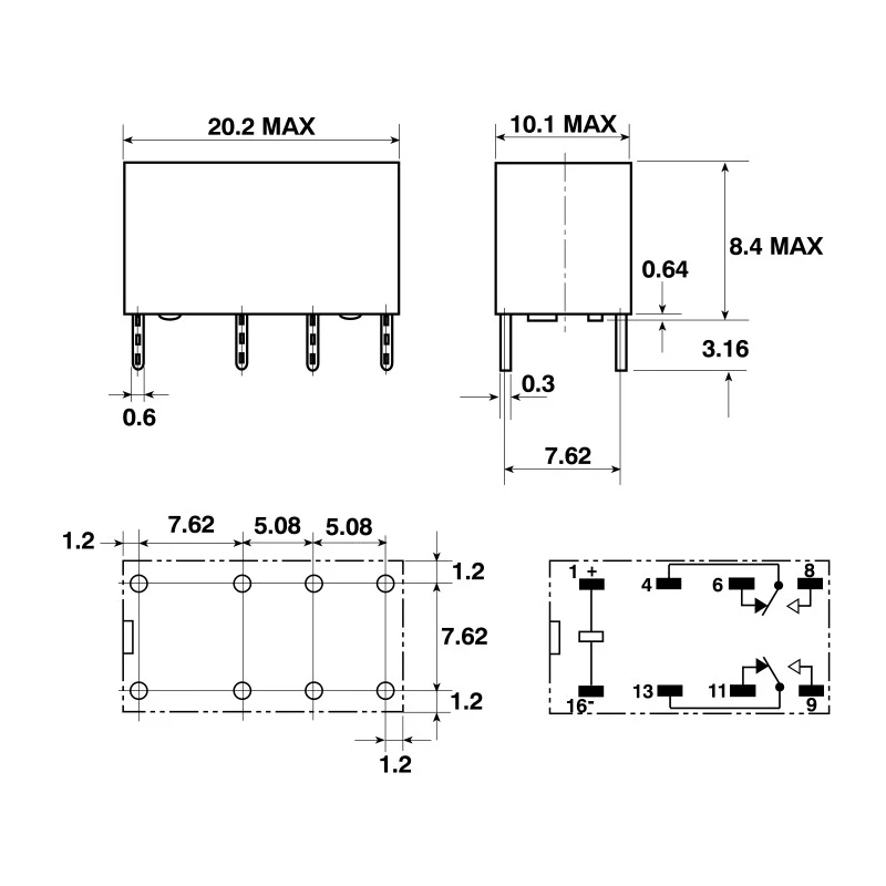 Omron Signal Relay 24V DC Coil 2A DPDT PCB Mount G6A-234P-ST-US DC24