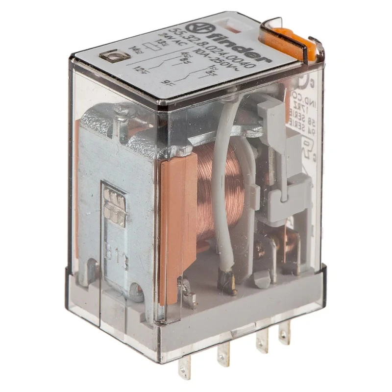 Finder PCB Power Relay 24V AC Coil Voltage 10A Switching Current DPDT Contact Configuration 55.32.8.024.0040