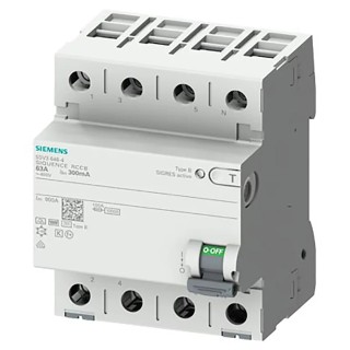 Siemens 5SV3 Series Residual Current Circuit Breaker 30mA 3+N-Pole Type B 10 kA 60 V dc 400V ac 5SV3346-4
