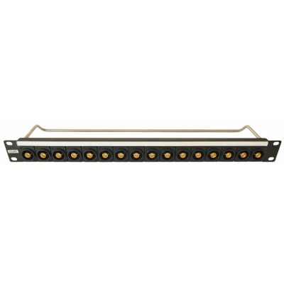 RS PRO BNC Feed Through Connector Rack 16 x 75Ω Gold Plated Metal Panel Mount Black 189-3956