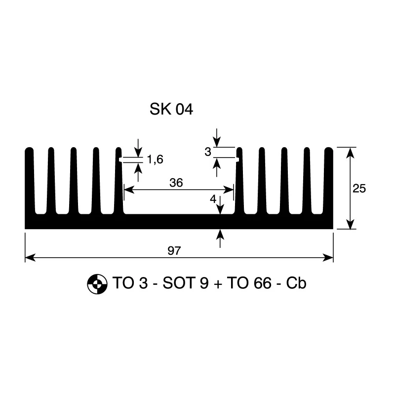 Fischer Elektronik Heatsink for PCBs, 2.7K/W Thermal Resistance, Black Anodised, 25 mm Height x 37.5 mm Length SK04-37,5-SA