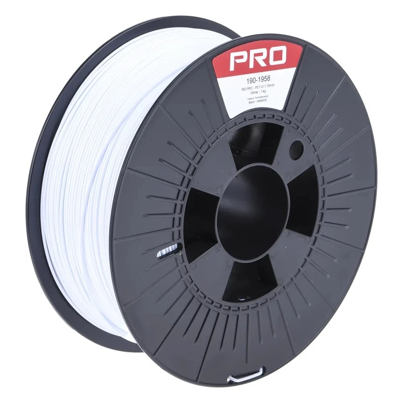 RS PRO White PET-G 3D Printer Filament 1.75 mm Diameter 1 kg Weight 240°C Printing Temp 190-1958