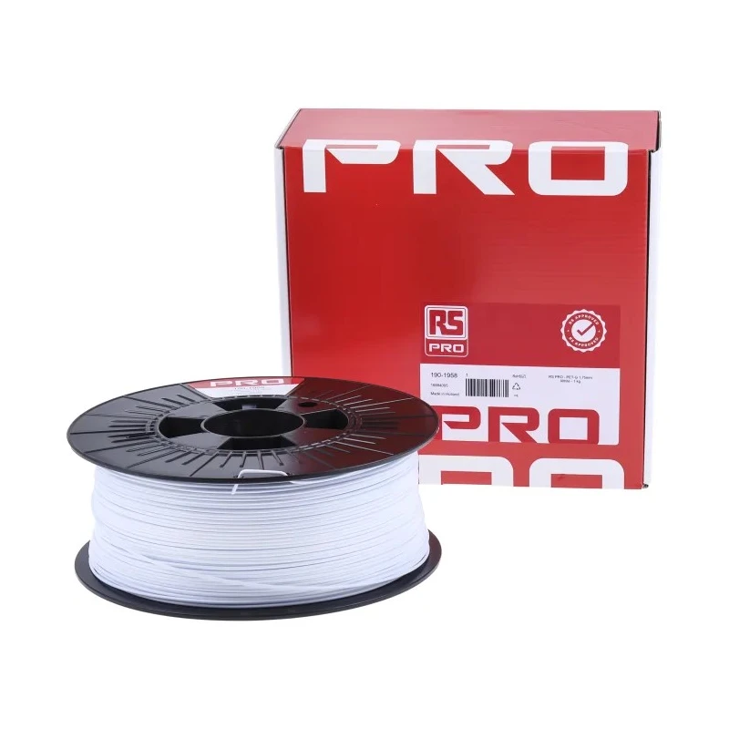 RS PRO White PET-G 3D Printer Filament 1.75 mm Diameter 1 kg Weight 240°C Printing Temp 190-1958