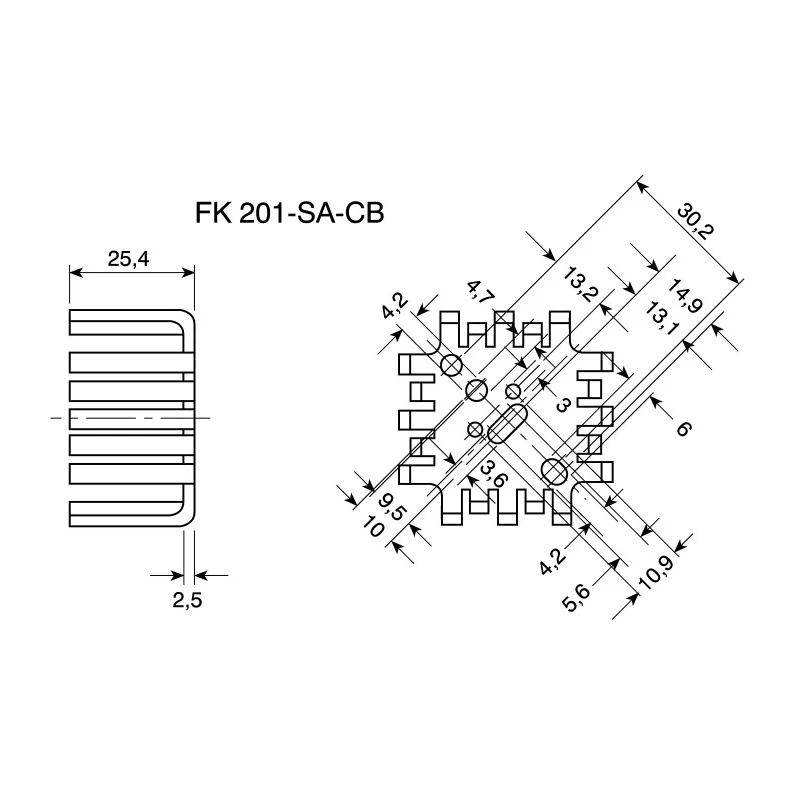 Fischer Elektronik Aluminium Basket-Type Heatsink Black Anodised 6K/W Thermal Resistance 25.4 mm 45 mm 45 mm FK201SACB