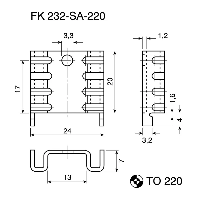 Fischer Elektronik Heatsink for Transistors in Plastic Case, Black Anodised Aluminium, Thermal Resistance 24K/W FK231SA220