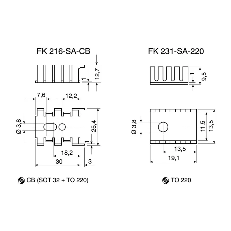 Fischer Elektronik Heatsink for Transistors in Plastic Case, Black Anodised Aluminium, Thermal Resistance 24K/W FK231SA220