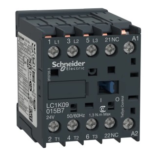 Schneider Electric TeSys K 3-Pole Contactor, 24V AC Coil Voltage, 9A, 4kW Power Rating, 3 NO, 690V AC LC1K09015B7