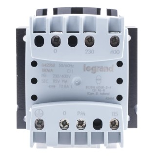 Legrand 100 VA DIN Rail Transformer, 230 to 400 V Primary, 230 V Secondary, Screw Mount, IEC/EN 61558-2-2, IEC/EN 6 423 63